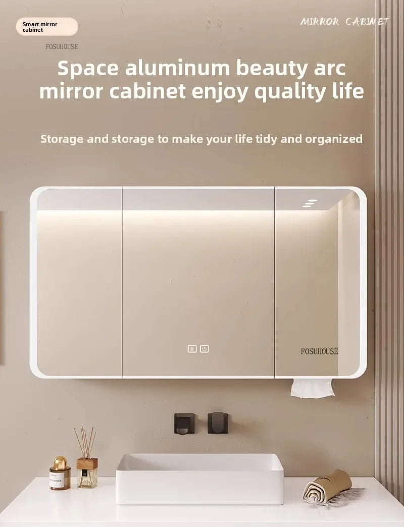 Minimalist Modern Arc-Shaped Smart Bathroom Mirror Cabinets