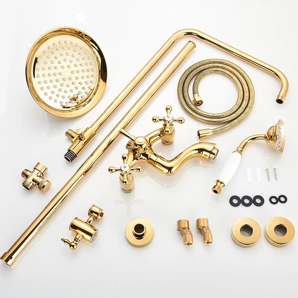 Golden Shower Bathroom Bath Shower Faucet Brass Swivel