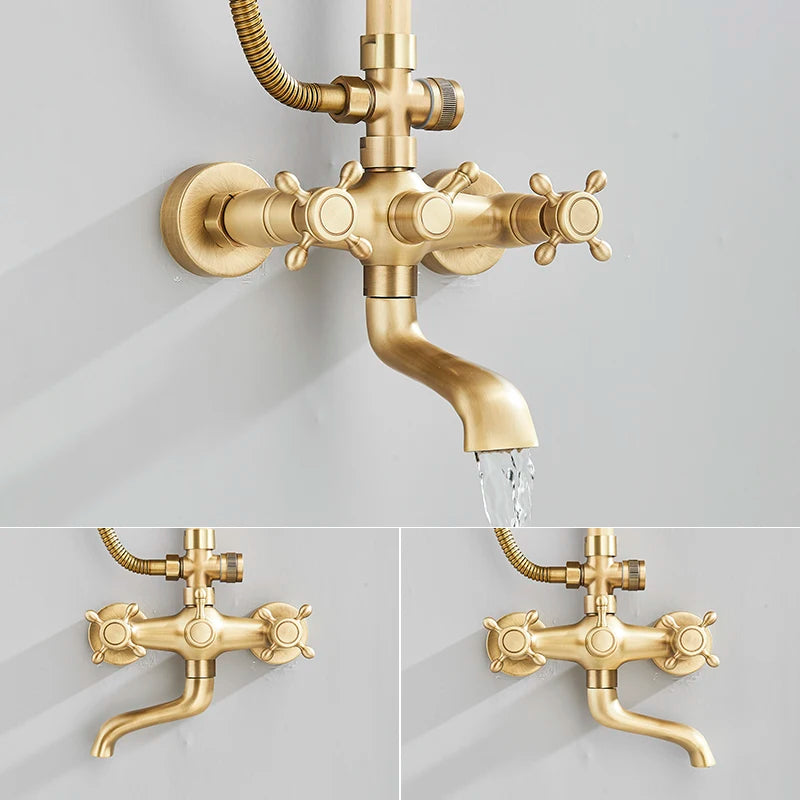 Antique Brass Shower Faucet Rainfall Head Shower Handshower