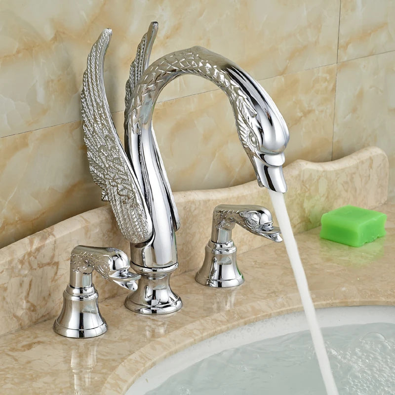 Golden Swan Shape Bathroom Faucet Basin Faucet Tap