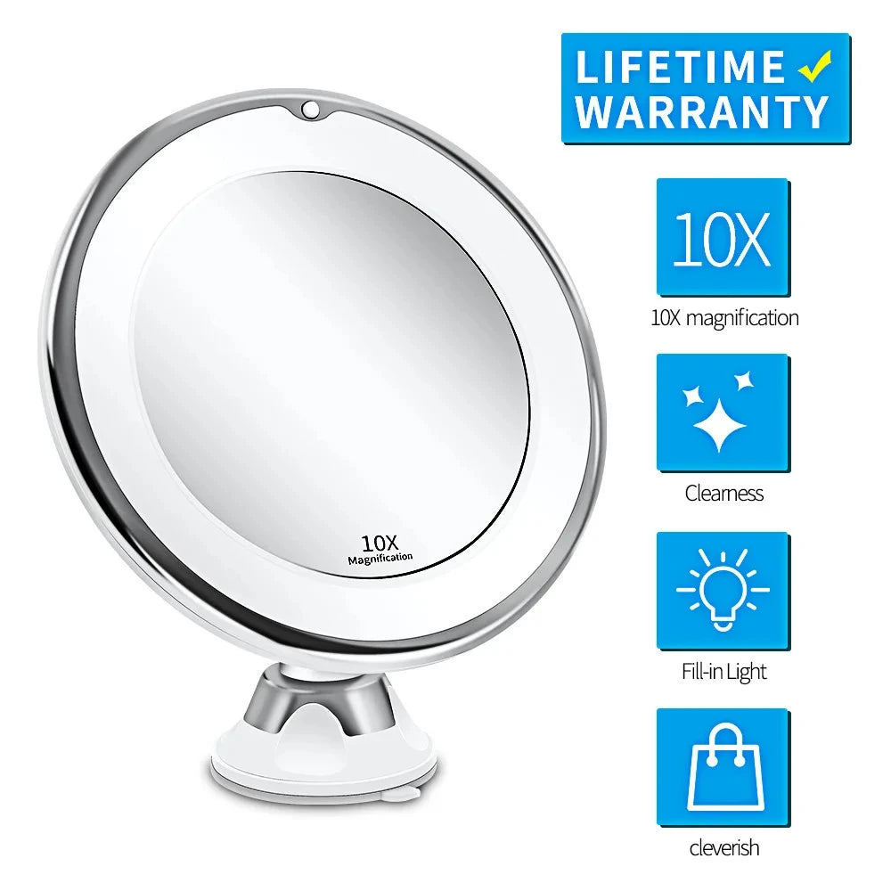 10x Magnifying Led Vanity Mirror Touch Screen Sucker