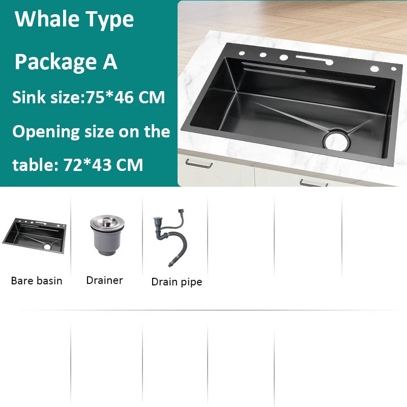 Multifonction Sink Whale Waterfall Faucet 50l Large Capacity