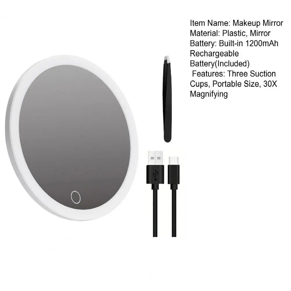 10cm 30x Magnifying Mirror Tweezers Travel Led Makeup