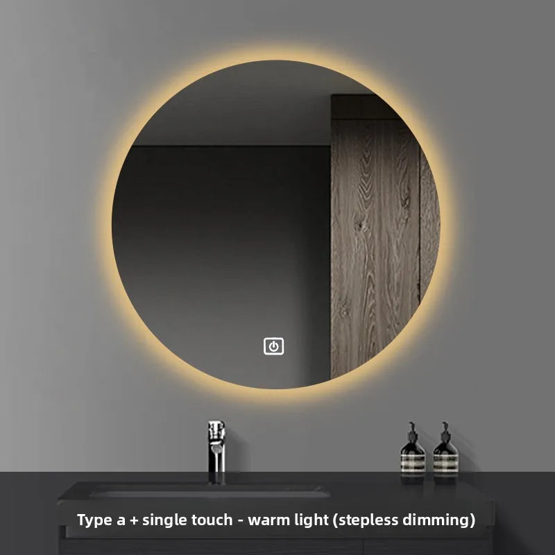 Round Smart Bathroom Mirror Wall-Mounted Led Light Touch