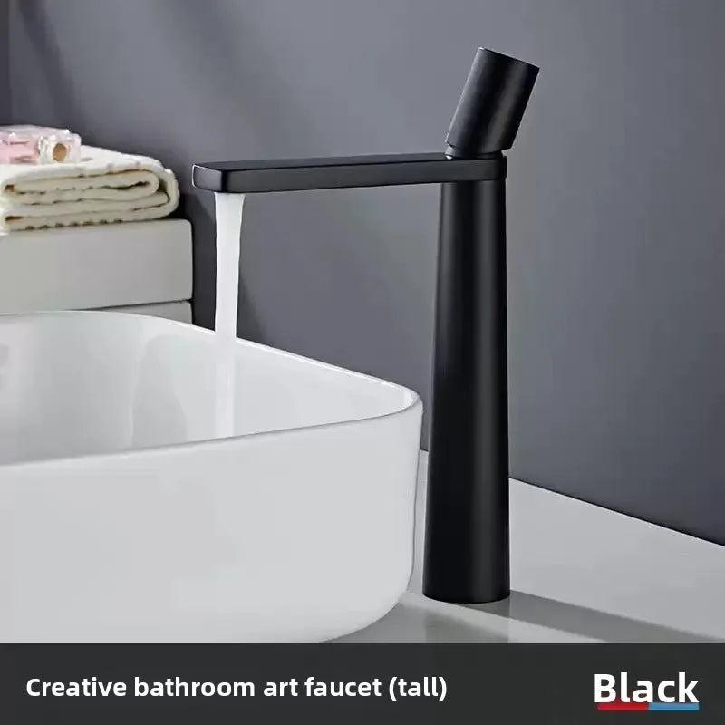 Elegant Black Handle Bathroom Faucet - Stainless Steel