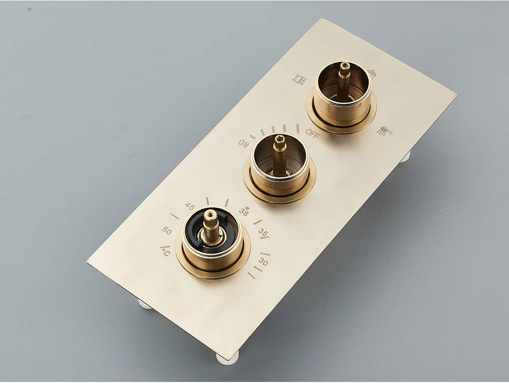 Brushed Gold Thermostatic Shower Mixer Valve Brass 3-Ways