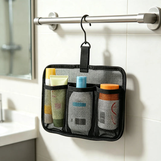 Hanging Shower Caddy Rotatable Hooks Lightweight Mesh Compartment