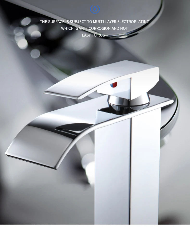 Splash-Proof Dual Control Countertop Waterfall Faucet Bathroom