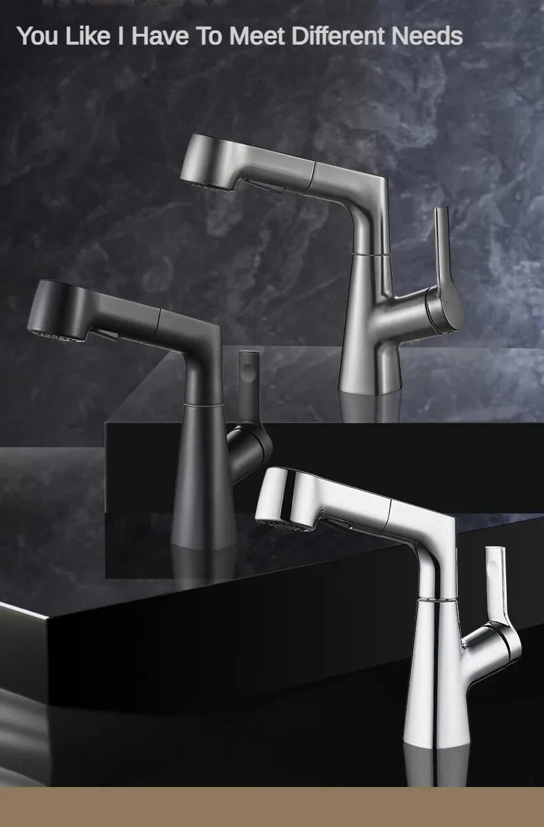 Pull Out Lift Faucet 360 Rotatable Bathroom Basin
