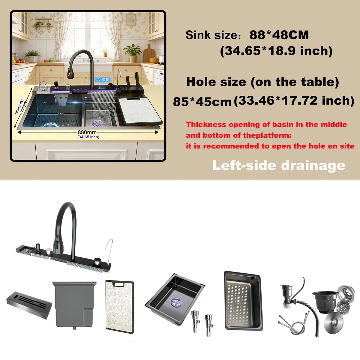 Stainless Steel Waterfall Sink Large Slot Integrated Sinks