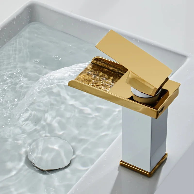 Black Waterfall Bathroom Basin Faucet Square Vanity Sink