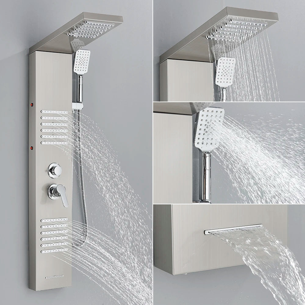 Black/Brushed Bathroom Shower Faucet Led Rainfall Head Shower