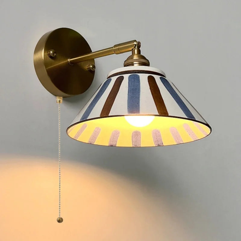 Iwhd Striped Ceramic Led Wall Lamps Bedroom Copper