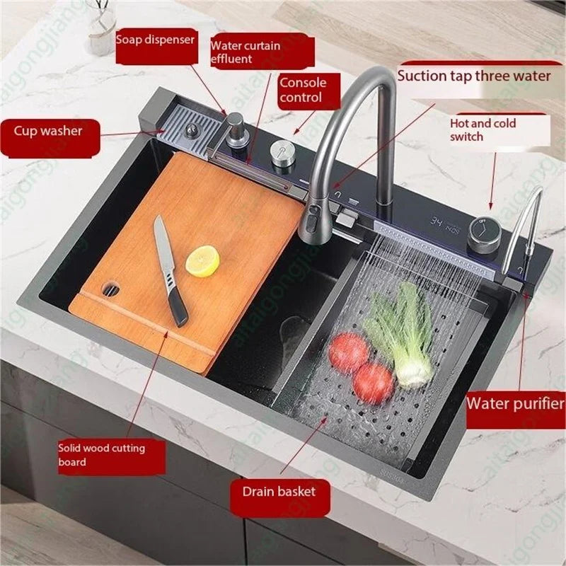 0mm Double Waterfall Sink Embossed Stainless Steel Sink