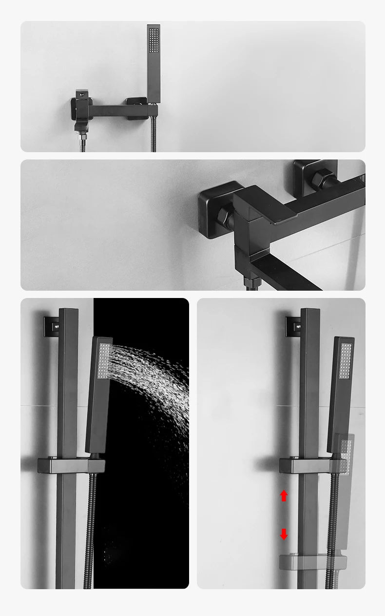 Chrome Black Bath Shower Faucet Wall Mounted Bathtub