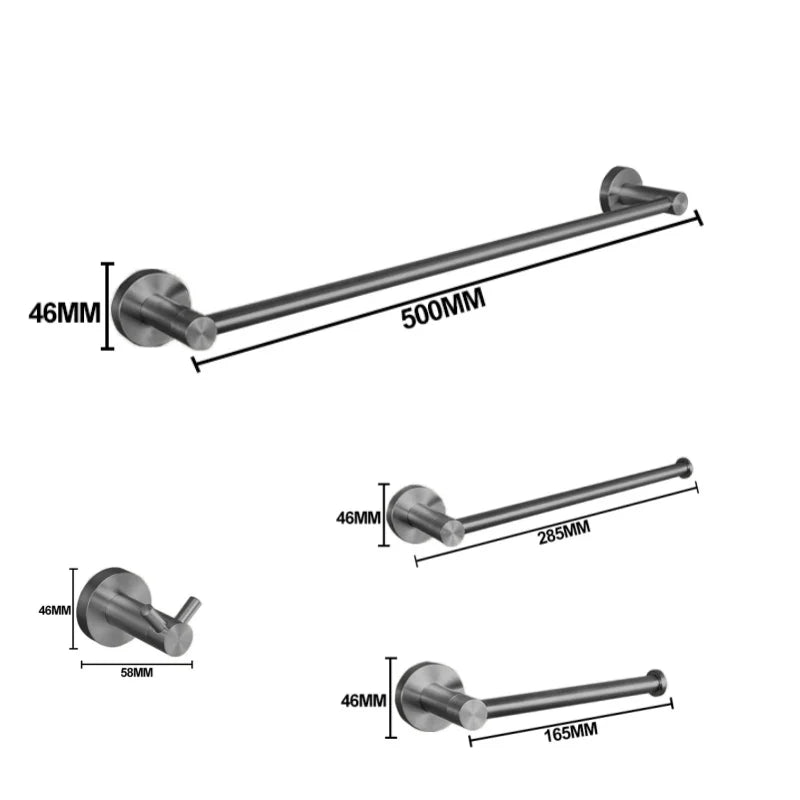 Grey Bathroom Hardware Kit Stainless Steel Round Wall