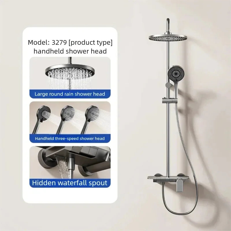 Gun Gray Bathroom Shower System Rainfall Piano Keys