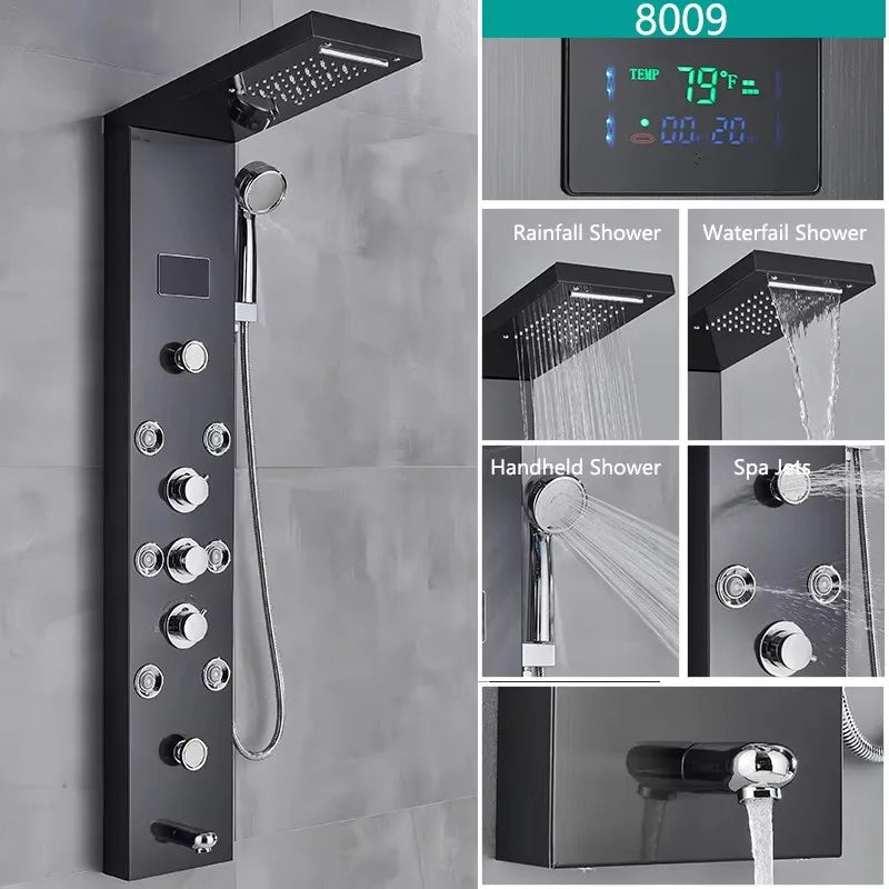 Rain Waterfall Shower Panel Faucet Body Massage Jets