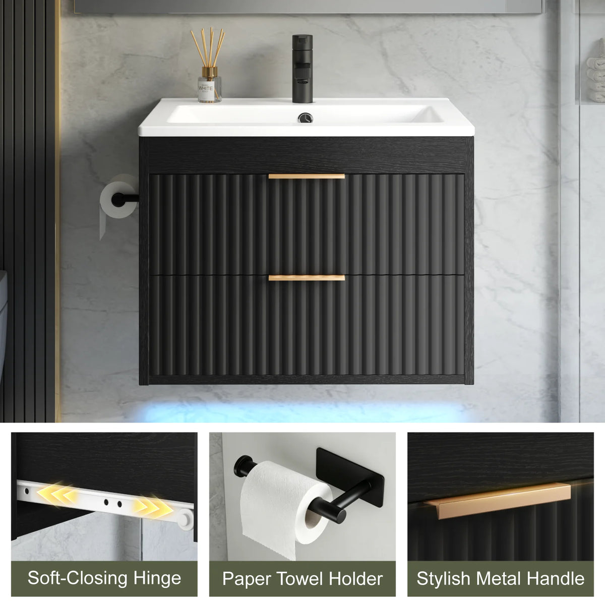 24 Floating Bathroom Vanity Sink Modern Wall Mounted