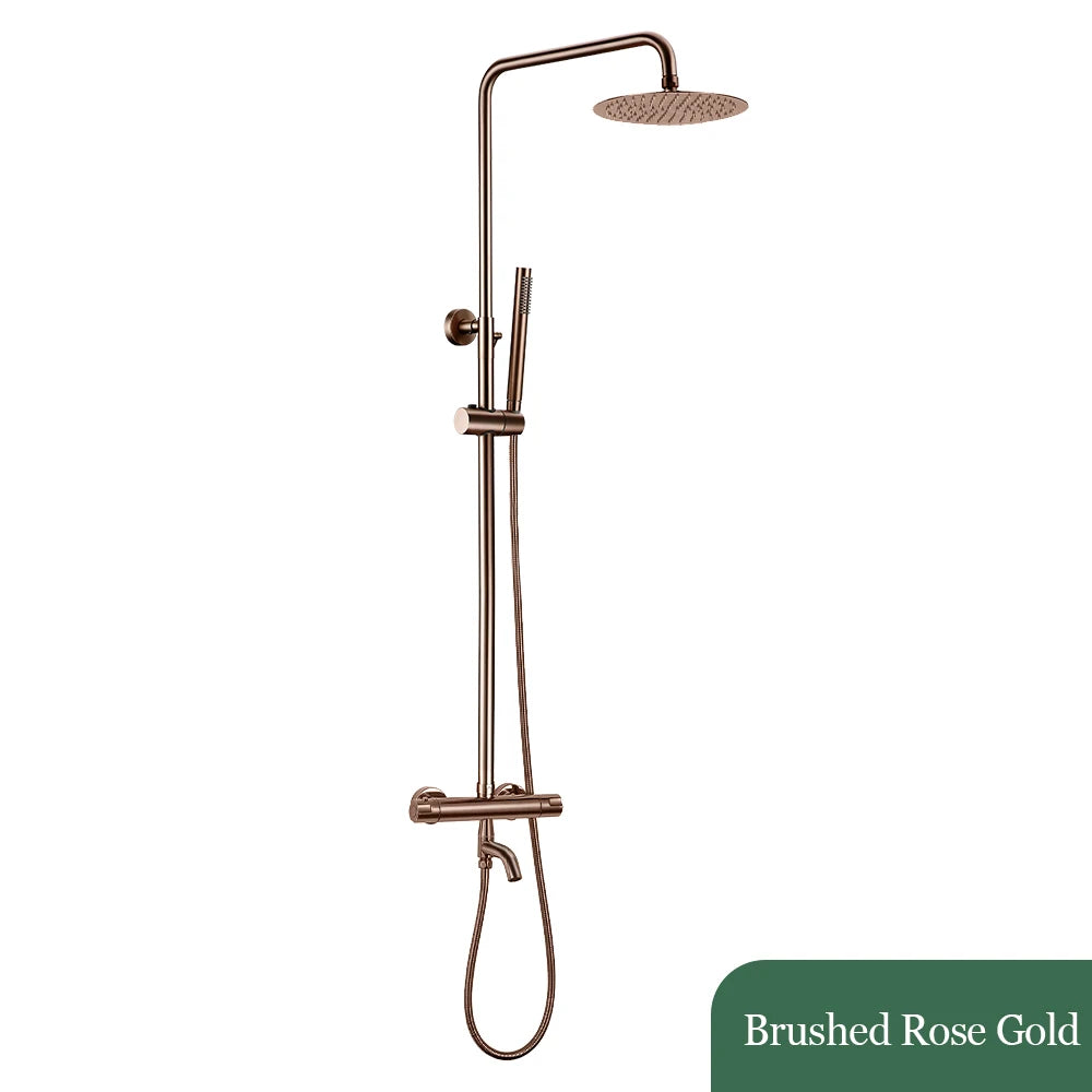 Brushed Rose Gold Thermostatic Exposed Shower System Rainfall