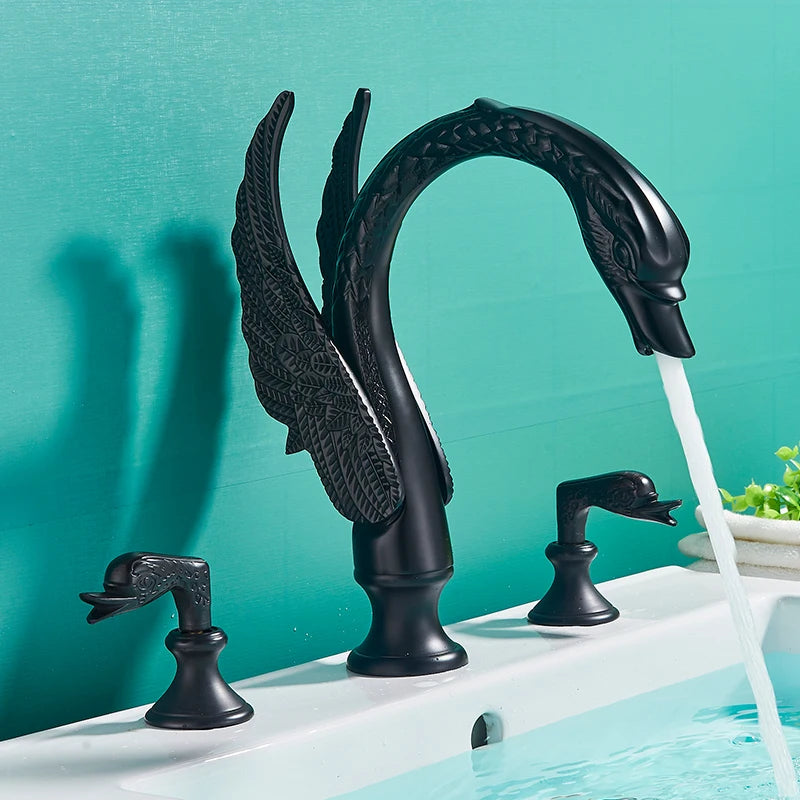 Golden Swan Shape Bathroom Faucet Basin Faucet Tap