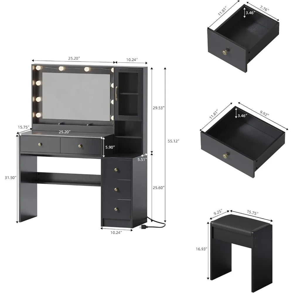 Makeup Vanity Lights & Charging Station Vanity Table