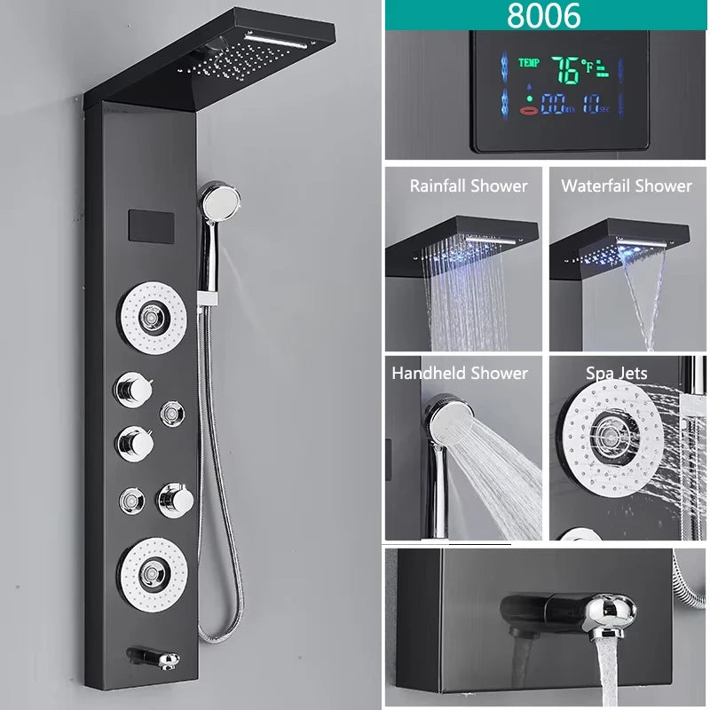 Rain Waterfall Shower Panel Faucet Body Massage Jets