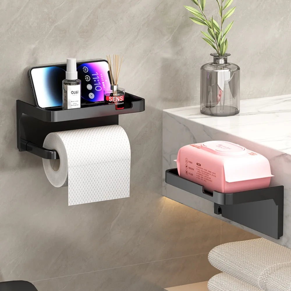 No Drill Toilet Paper Holder Wall Mounted Shelf
