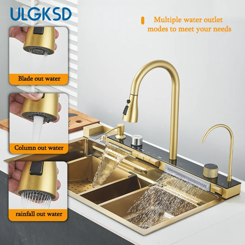 Brushed Gold 304 Stainless Steel Waterfall Style Modern