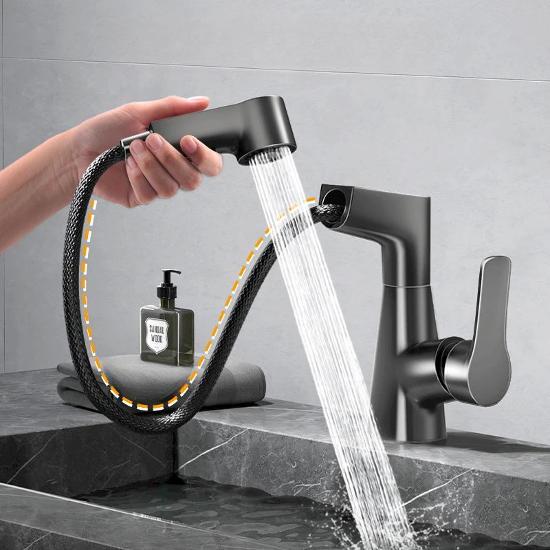 Basin Faucet Bathroom Pull Out Lift Mixer Tap