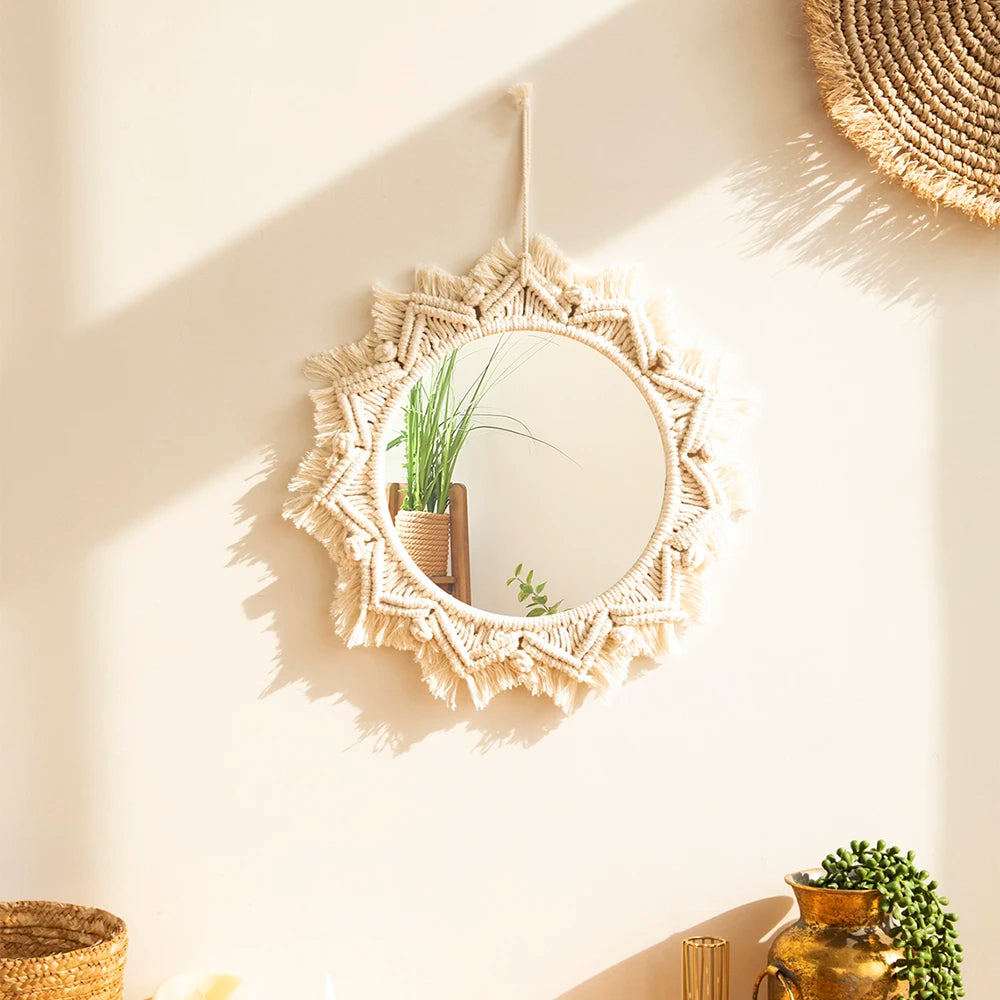 Boho Decorative Mirrors Macrame Round Mirror Aesthetic Room