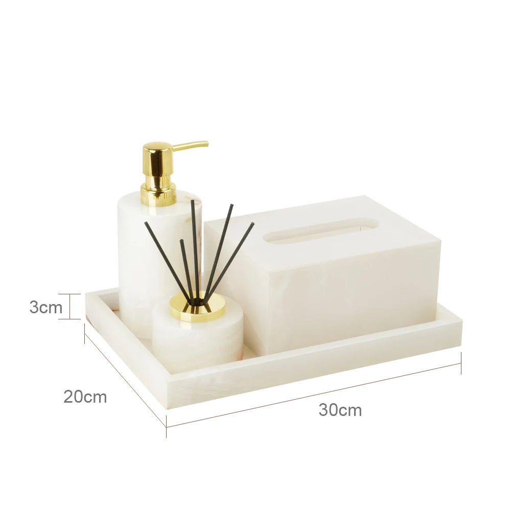White Onyx Natural Marble Bathroom Luxury Soap Dispenser