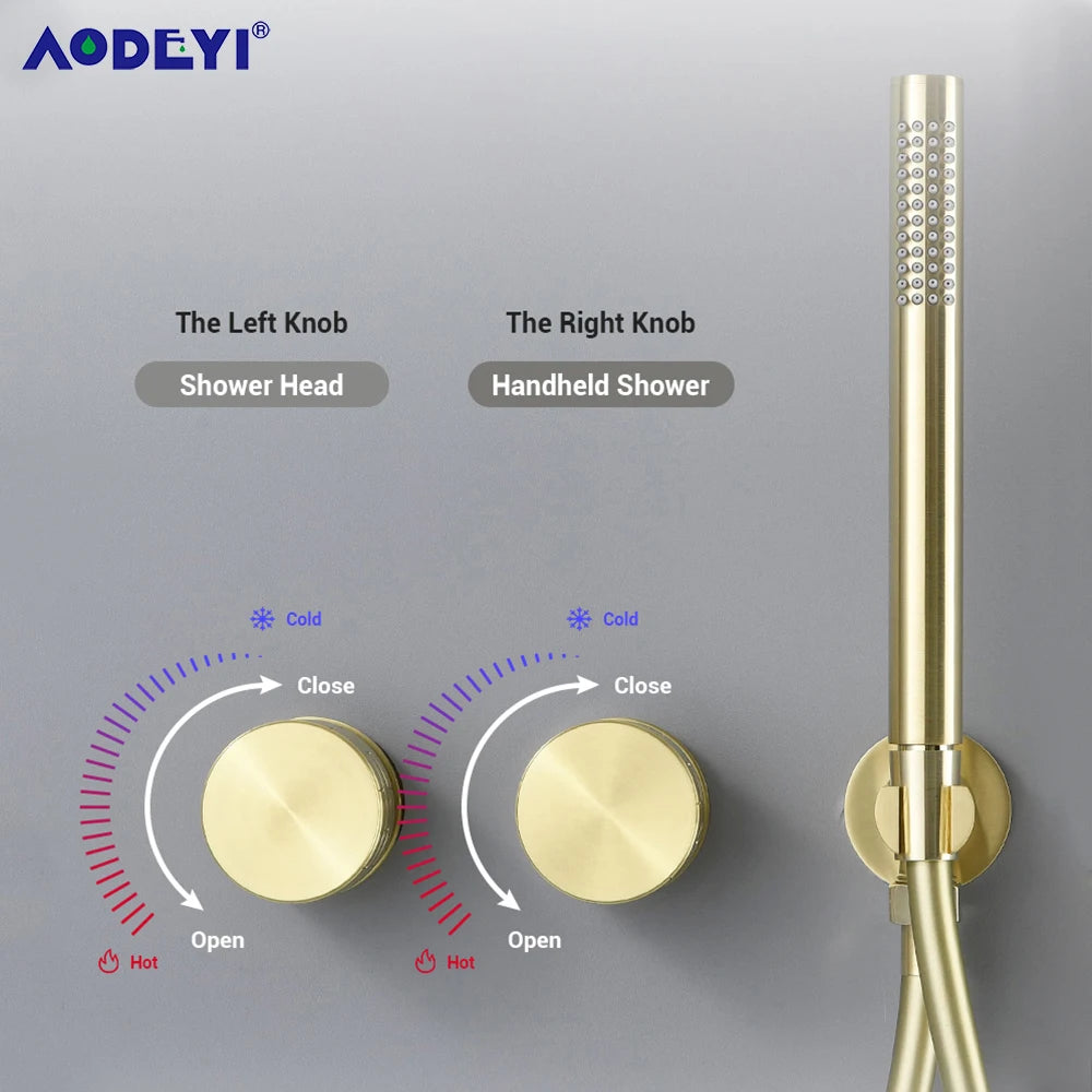 Bathroom Shower System Brushed Gold Cold Faucet Bath