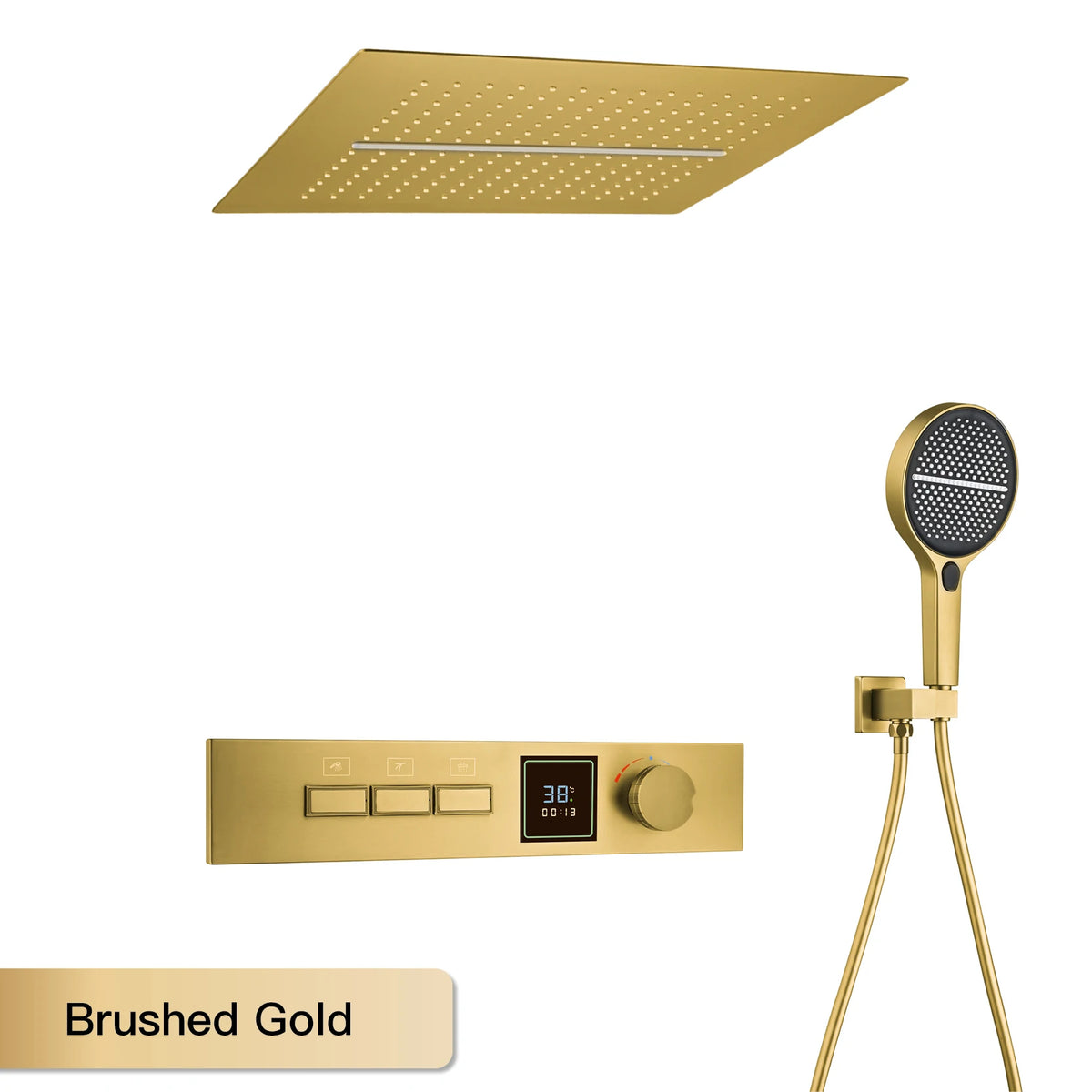 Luxury Gun Gray Brass Shower System Led Digital