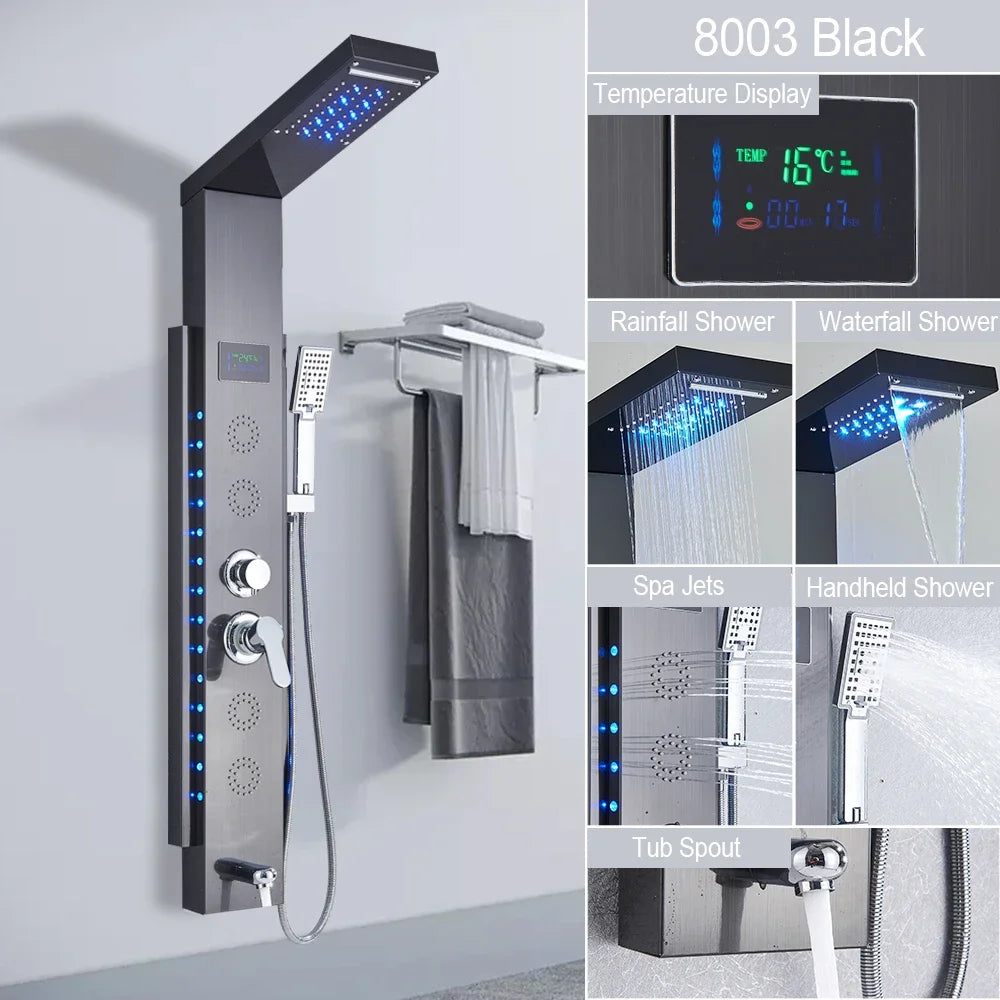 Black Led Shower Panel Column Shower Faucet Bathtub