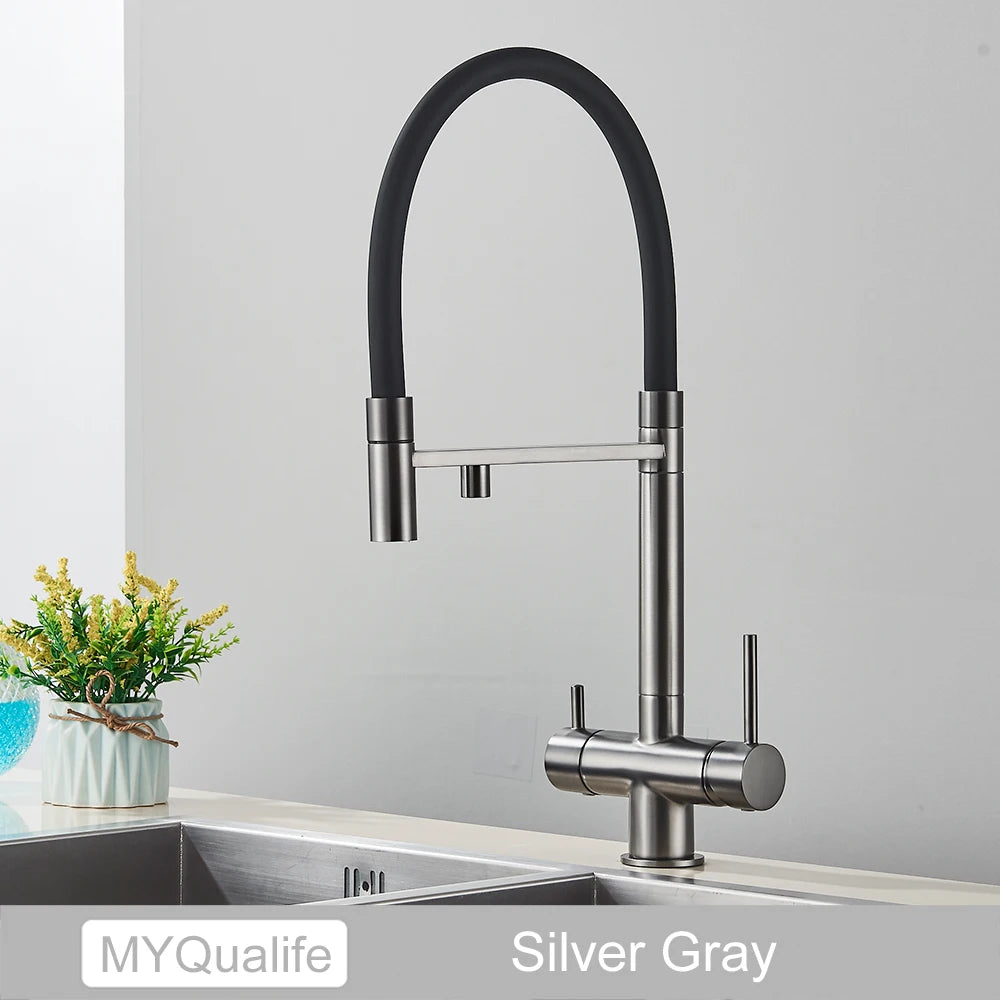 Black Filtered Faucet Pure Water Pull Out Brass