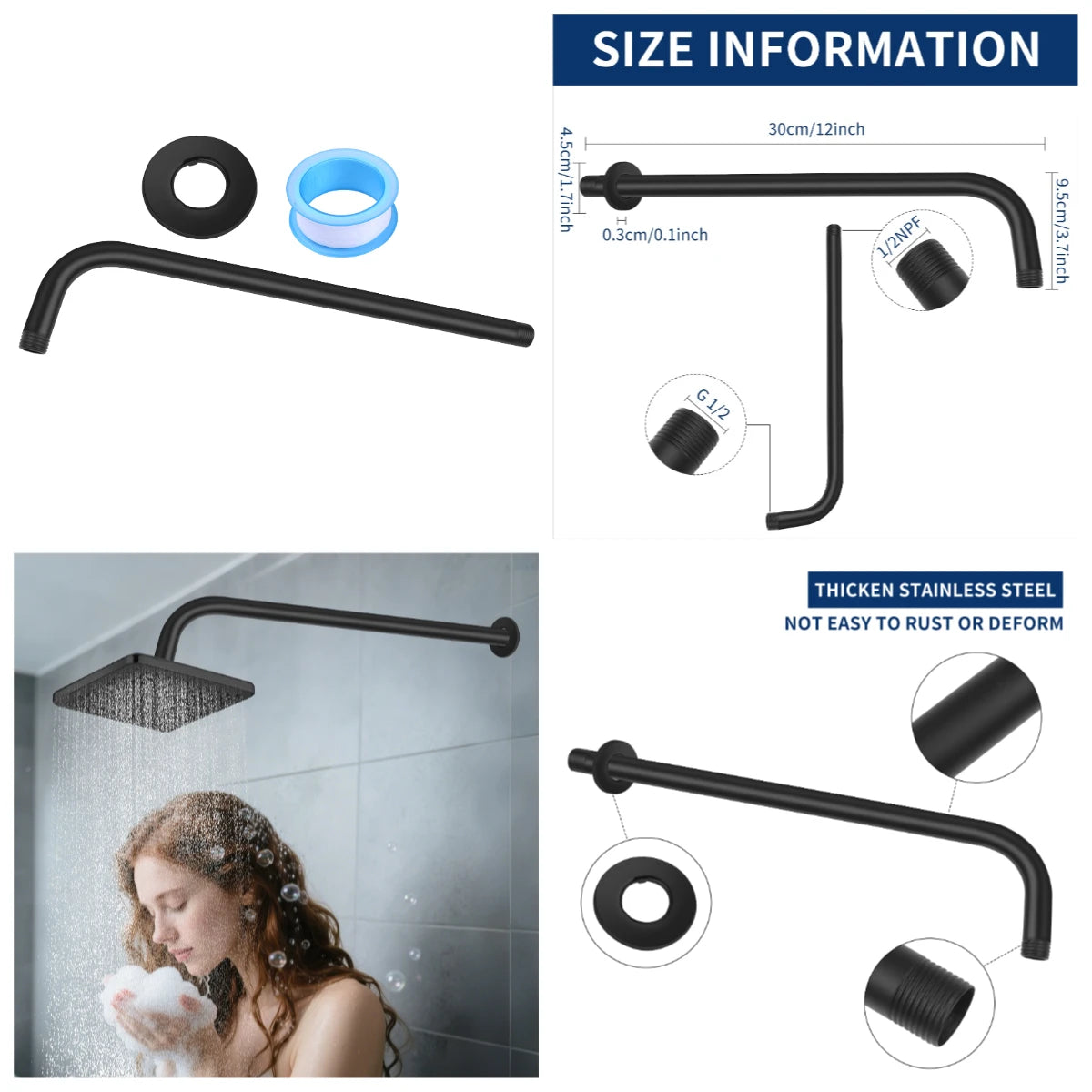 30/40cm Shower Arm Wall Mounted Shower Arm Shower