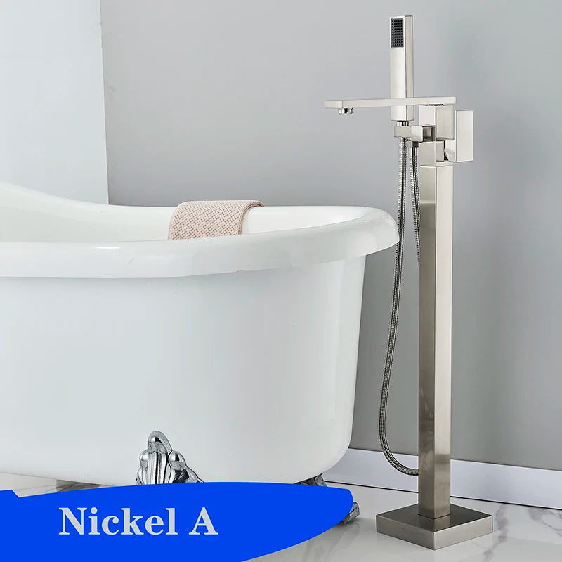 Matte Black Square Bathtub Shower Faucets Floor Standing