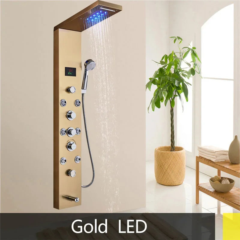 Led Shower Panel Faucet Rainfall Headshower Spa Massage