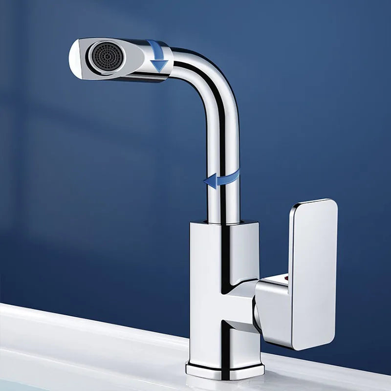 360 Rotation Bathroom Basin Faucet Silver Faucet Brass