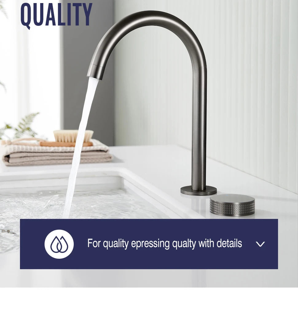 Gunmetal Basin Faucet Knurled Switch 360 Rotating Spout