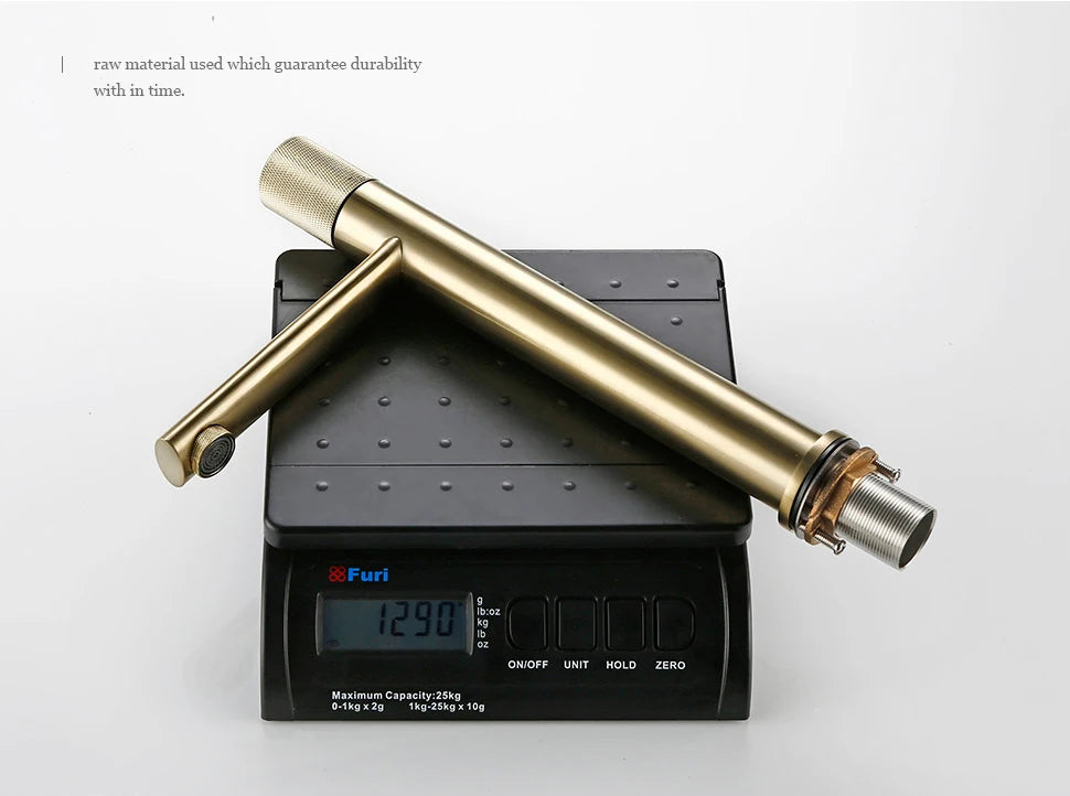 Knurled Faucet Brushed Gold Basin Faucet Bathroom Taps