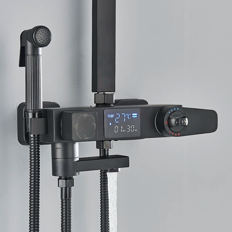 Bath Thermostatic Digital Display Shower Faucet Rain Shower