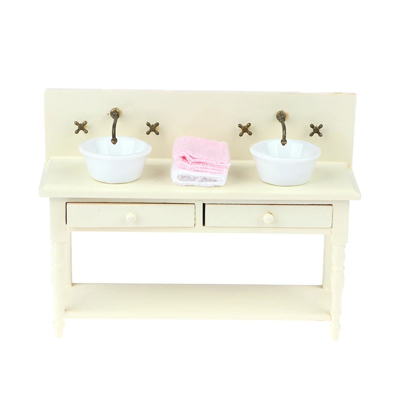 12 Dollhouse Miniature Wooden Bathroom Sink Cabinet Wash