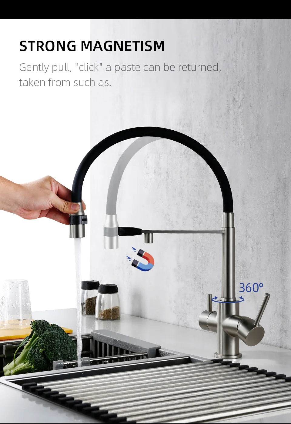 Brushed Nickel Faucet Pull Out Double Handle Tap