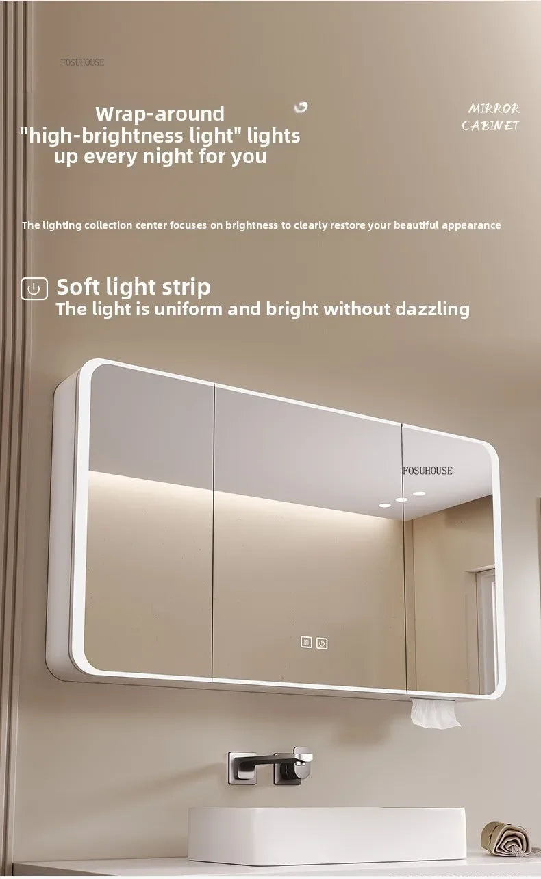 Arc-Shaped Smart Bathroom Mirror Cabinet Wall-Mounted Bathroom