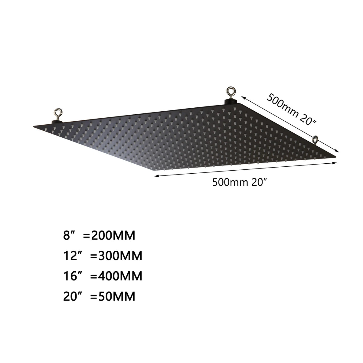 Zappo 20 Inch Matte Black Ultra-Thin Rain Shower