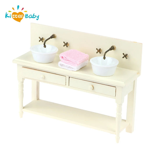 12 Dollhouse Miniature Wooden Bathroom Sink Cabinet Wash