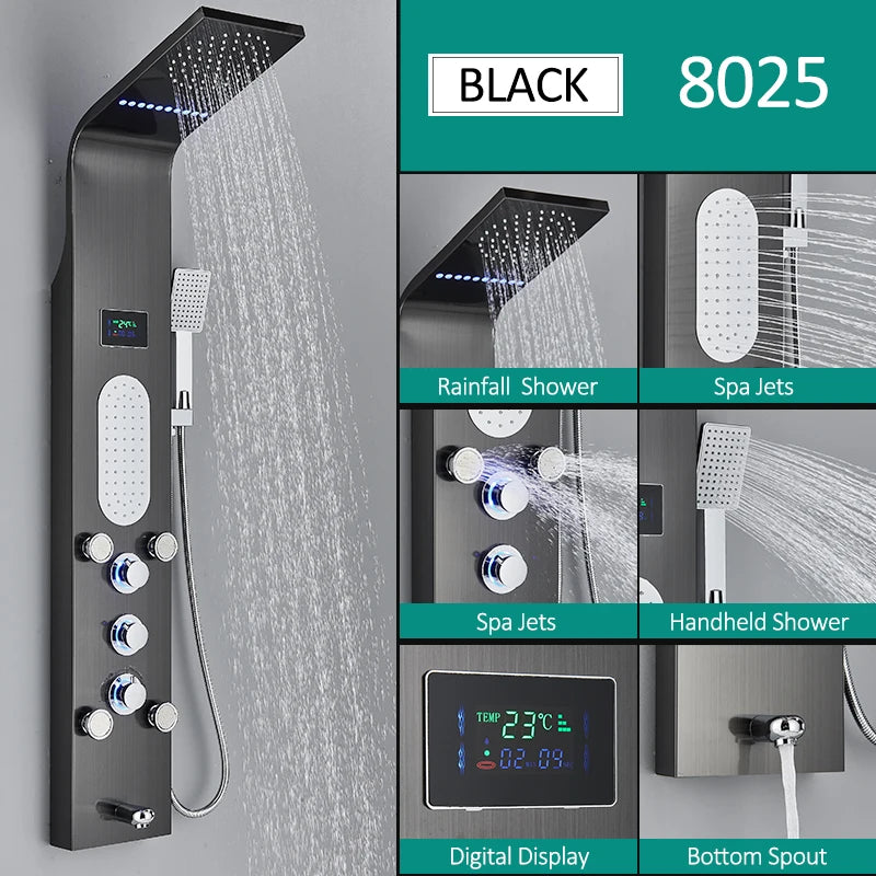 Black Nickel Led Shower Panel Six Functions Shower