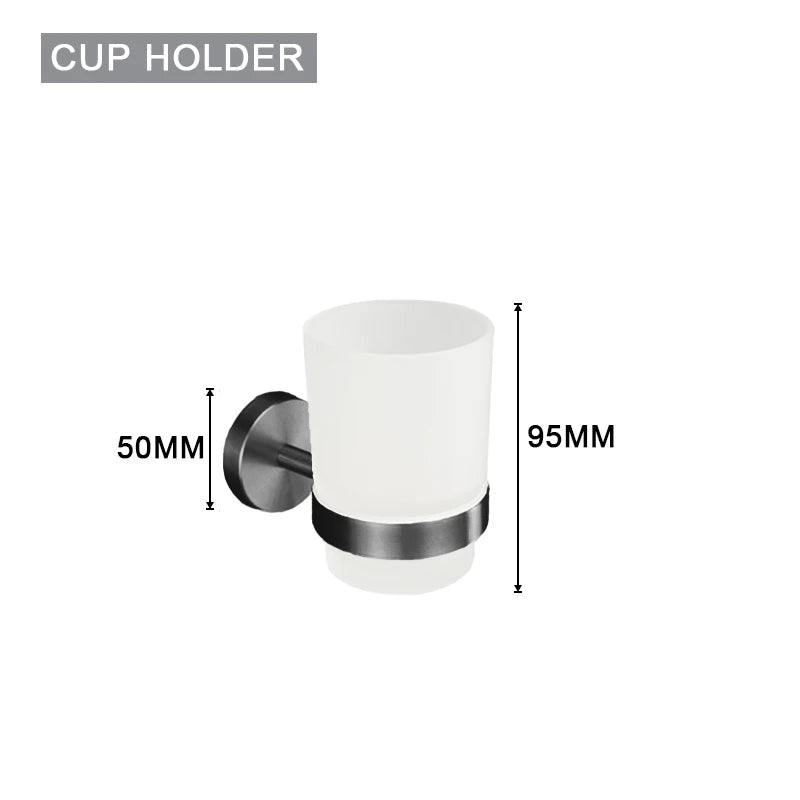 Grey Bathroom Hardware Kit Stainless Steel Round Wall
